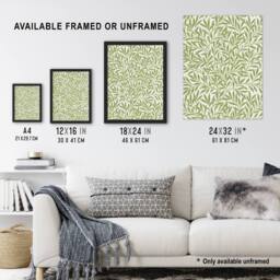 "Artery8 Willow Leaves Bright Pattern W. Morris Vintage Wall Art Print Poster in Green - Size: W18"" x H24""" - thumbnail 3