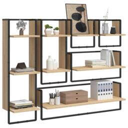 Berkfield Home Decorative 6 Piece Wall Shelf Set with Bars Sonoma Oak Engineered Wood in Brown - thumbnail 1