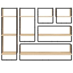 Berkfield Home Decorative 6 Piece Wall Shelf Set with Bars Sonoma Oak Engineered Wood in Brown - thumbnail 4