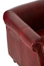 Orsina Red Leather Armchair, Heritage Design Chair With Carved Walnut Feet, Studded Lounge Chair, Upholstered Chair - thumbnail 5