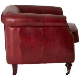 Orsina Red Leather Armchair, Heritage Design Chair With Carved Walnut Feet, Studded Lounge Chair, Upholstered Chair - thumbnail 3