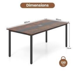 Gymax Conference Room Table 180 cm L x 90 cm W Meeting Table For 8-10 People in Brown - thumbnail 2