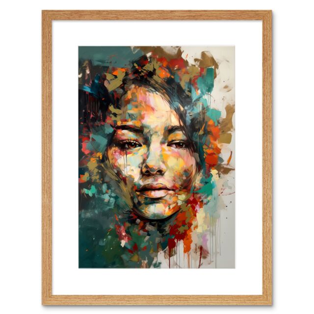 "Artery8 Wall Art Print Sad Young Woman Face Beauty Portrait Multicoloured Artwork Framed 9X7 Inch in Beige - Size: W7"" x H9""" - image 1