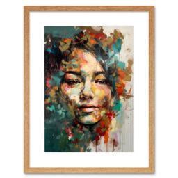 "Artery8 Wall Art Print Sad Young Woman Face Beauty Portrait Multicoloured Artwork Framed 9X7 Inch in Beige - Size: W7"" x H9""" - thumbnail 1