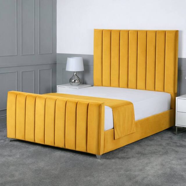 Living Comfort Bedz Empress Plush Velvet Upholstered Bed Slatted Base - 48Inch Headboard in Mustard - Size: King - image 1
