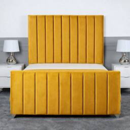 Living Comfort Bedz Empress Plush Velvet Upholstered Bed Slatted Base - 48Inch Headboard in Mustard - Size: King - thumbnail 2