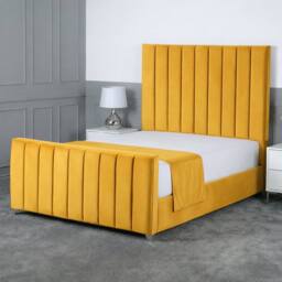 Living Comfort Bedz Empress Plush Velvet Upholstered Bed Slatted Base - 48Inch Headboard in Mustard - Size: King - thumbnail 1