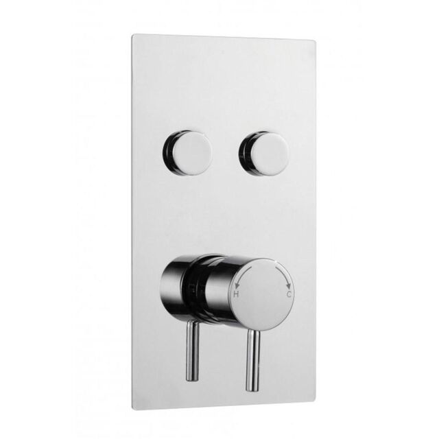Clifton Twin Round Push Button Concealed Thermostatic Shower Mixer Valve in Metallic Silver