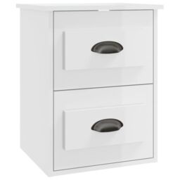 Berkfield Home Wall-mounted Bedside Cabinet High Gloss White 41.5x36x53cm - Size: 41.5x36x53 cm - thumbnail 2