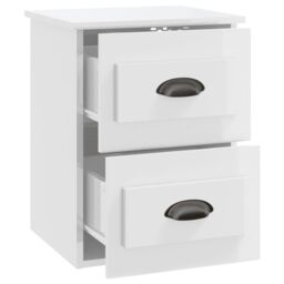 Berkfield Home Wall-mounted Bedside Cabinet High Gloss White 41.5x36x53cm - Size: 41.5x36x53 cm - thumbnail 6