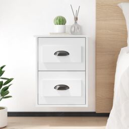 Berkfield Home Wall-mounted Bedside Cabinet High Gloss White 41.5x36x53cm - Size: 41.5x36x53 cm - thumbnail 1