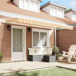 Berkfield Home Retractable Awning Manual Yellow & White - thumbnail 3