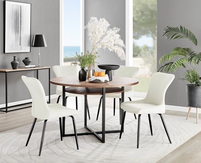FurnitureboxUK Adley Brown Wood Storage Dining Table & 4 Nora Black Leg Chairs in Cream - image 1