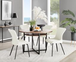 FurnitureboxUK Adley Brown Wood Storage Dining Table & 4 Nora Black Leg Chairs in Cream - thumbnail 1