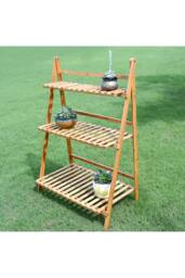 Living and Home 3-Tier Foldable Plant Stand Rack Wooden Ladder Shelf in Natural - thumbnail 2