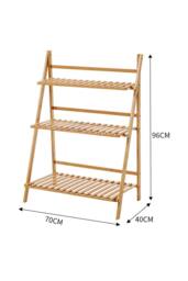 Living and Home 3-Tier Foldable Plant Stand Rack Wooden Ladder Shelf in Natural - thumbnail 4