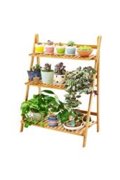 Living and Home 3-Tier Foldable Plant Stand Rack Wooden Ladder Shelf in Natural - thumbnail 5