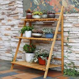 Living and Home 3-Tier Foldable Plant Stand Rack Wooden Ladder Shelf in Natural - thumbnail 8