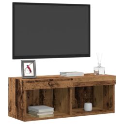 Berkfield Home TV Wall Cabinets with LED Lights 2 pcs Old Wood 80x30x30 cm in Brown - Size: 80 x 30 x 30 cm - thumbnail 3