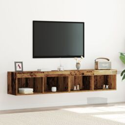 Berkfield Home TV Wall Cabinets with LED Lights 2 pcs Old Wood 80x30x30 cm in Brown - Size: 80 x 30 x 30 cm - thumbnail 1