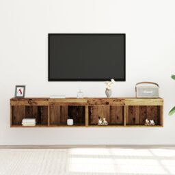 Berkfield Home TV Wall Cabinets with LED Lights 2 pcs Old Wood 80x30x30 cm in Brown - Size: 80 x 30 x 30 cm - thumbnail 5