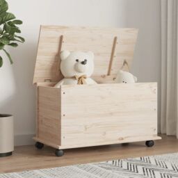 Berkfield Home Storage Chest with Wheels ALTA 73x39.5x44 cm Solid Wood Pine in Brown - thumbnail 1