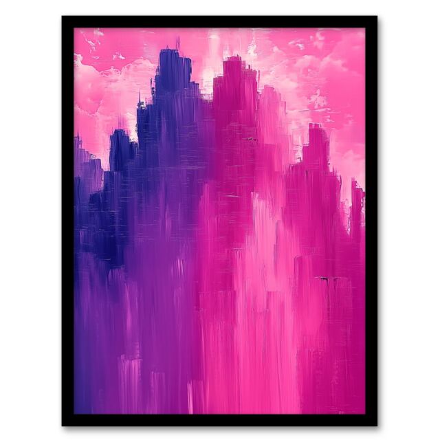 Artery8 Abstract City Skyscrapers Pink Purple Cityscape Framed Art Print - Size: A4 - image 1