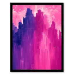 Artery8 Abstract City Skyscrapers Pink Purple Cityscape Framed Art Print - Size: A4 - thumbnail 1