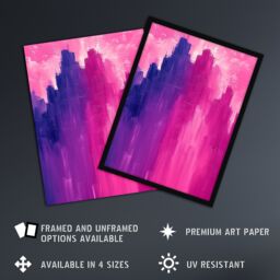 Artery8 Abstract City Skyscrapers Pink Purple Cityscape Framed Art Print - Size: A4 - thumbnail 2