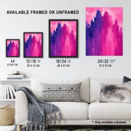 Artery8 Abstract City Skyscrapers Pink Purple Cityscape Framed Art Print - Size: A4 - thumbnail 3