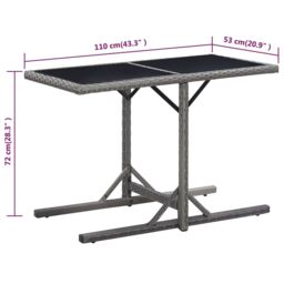 Berkfield Home Garden Table Anthracite 110x53x72 cm Glass & Poly Rattan in Black - Size: 110 x 53 x 72 cm - thumbnail 6