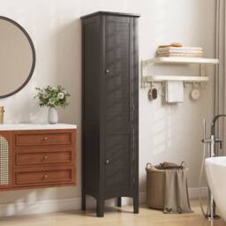 Costway 5-Tier Narrow Bathroom High Cabinet Wooden Storage Cabinet w/2 Shelves in Brown - thumbnail 5