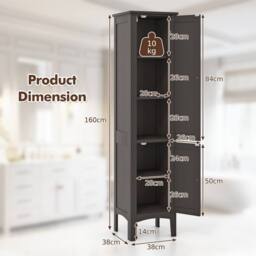 Costway 5-Tier Narrow Bathroom High Cabinet Wooden Storage Cabinet w/2 Shelves in Brown - thumbnail 2