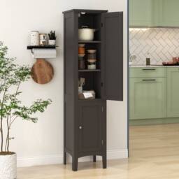 Costway 5-Tier Narrow Bathroom High Cabinet Wooden Storage Cabinet w/2 Shelves in Brown - thumbnail 4