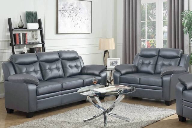 SquareBoxx Elysian 3+2 Modern Leather Sofa Set in Grey - image 1