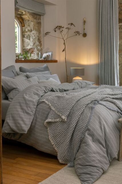CHRISTY Flannel Stripe 100% Super Soft Brushed Cotton Duvet Sets in Grey - Size: Super King - image 1