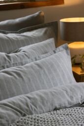 CHRISTY Flannel Stripe 100% Super Soft Brushed Cotton Duvet Sets in Grey - Size: Super King - thumbnail 3