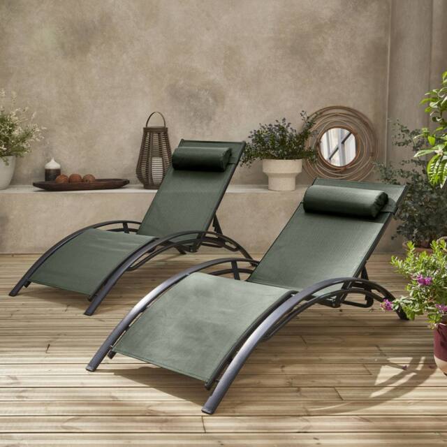 sweeek Set Of 2 Aluminium & Textilene Sun Loungers 4 Reclining Positions in Grey - image 1