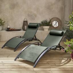 sweeek Set Of 2 Aluminium & Textilene Sun Loungers 4 Reclining Positions in Grey - thumbnail 4