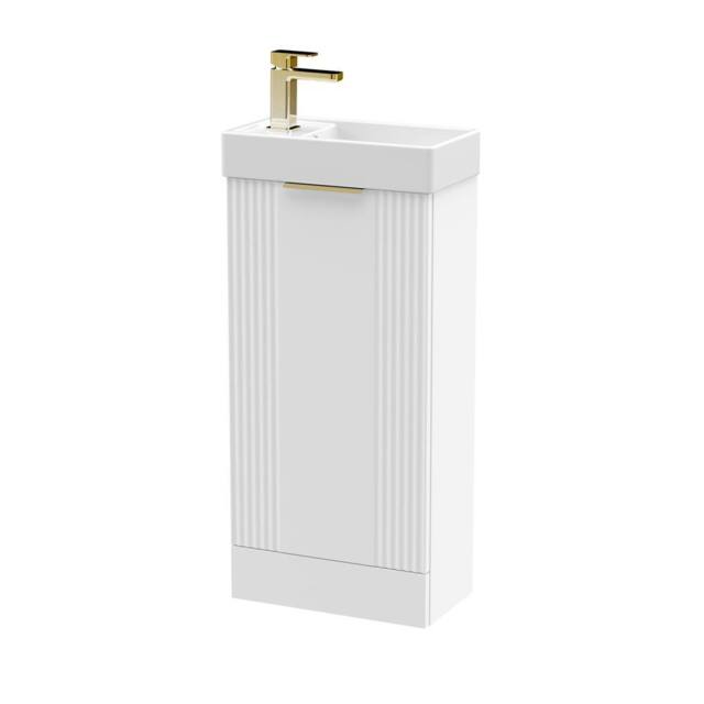 Balterley White 400mm Floor Standing Vanity Unit with Brushed Brass Handle - image 1