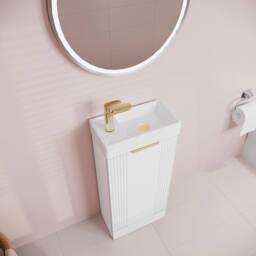 Balterley White 400mm Floor Standing Vanity Unit with Brushed Brass Handle - thumbnail 3