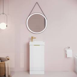 Balterley White 400mm Floor Standing Vanity Unit with Brushed Brass Handle - thumbnail 2
