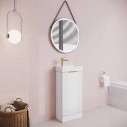 Balterley White 400mm Floor Standing Vanity Unit with Brushed Brass Handle - thumbnail 4