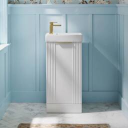 Balterley White 400mm Floor Standing Vanity Unit with Brushed Brass Handle - thumbnail 5