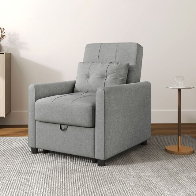 HOMCOM Folding Chair Bed, Fold Out Bed with Pillow & Side Pockets in Light Grey - image 1