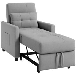HOMCOM Folding Chair Bed, Fold Out Bed with Pillow & Side Pockets in Light Grey - thumbnail 2
