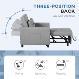 HOMCOM Folding Chair Bed, Fold Out Bed with Pillow & Side Pockets in Light Grey - thumbnail 6