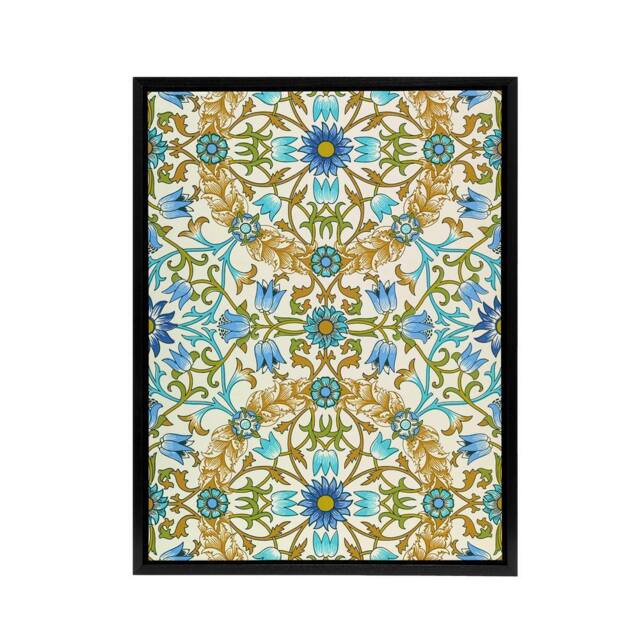 "Artery8 Blue Floral Vine Pattern W. Morris Black Framed Canvas Wall Art - Size: W12"" x H16""" - image 1