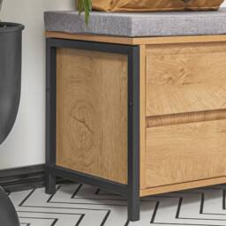 SoBuy Entrance Bench with 4 Drawers - Light Oak & Grey Cushion - Size: 110 cm x 35 cm - thumbnail 9