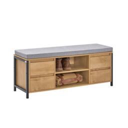 SoBuy Entrance Bench with 4 Drawers - Light Oak & Grey Cushion - Size: 110 cm x 35 cm - thumbnail 6